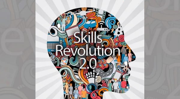 Grafik: bunter Kopf mit "Skills Revolution 2.0" 
